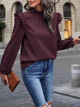 Load image into Gallery viewer, Mock Neck Ruffle Shoulder Blouse