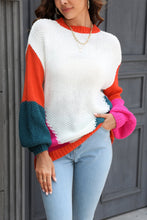 Load image into Gallery viewer, Double Take Color Block Round Neck Drop Shoulder Sweater
