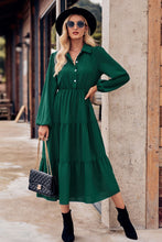 Load image into Gallery viewer, Collared Neck Long Sleeve Midi Dress