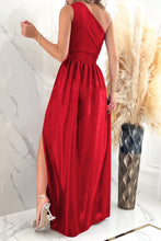 Load image into Gallery viewer, One Shoulder Slit Ruched Maxi Dress