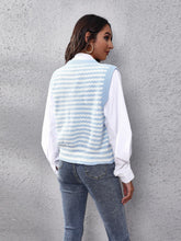 Load image into Gallery viewer, Striped Button Up V-Neck Sweater Vest