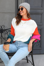 Load image into Gallery viewer, Double Take Color Block Round Neck Drop Shoulder Sweater
