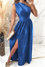 Load image into Gallery viewer, One Shoulder Slit Ruched Maxi Dress