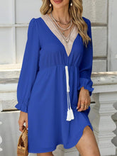 Load image into Gallery viewer, Tassel V-Neck Flounce Sleeve Dress