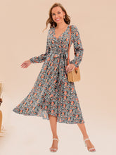 Load image into Gallery viewer, Printed Surplice Long Sleeve Dress