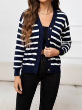Load image into Gallery viewer, Striped Dropped Shoulder V-Neck Knit Top
