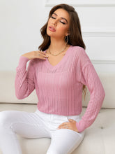 Load image into Gallery viewer, V-Neck Long Sleeve Eyelet Knit Top