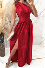 Load image into Gallery viewer, One Shoulder Slit Ruched Maxi Dress