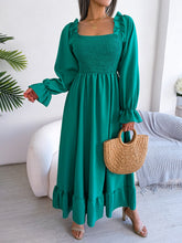 Load image into Gallery viewer, Smocked Square Neck Flounce Sleeve Dress