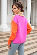 Load image into Gallery viewer, Double Take Color Block Turtleneck Slit Sweater