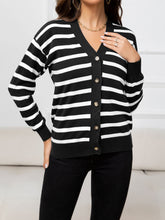 Load image into Gallery viewer, Striped Dropped Shoulder V-Neck Knit Top