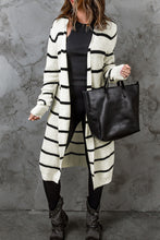 Load image into Gallery viewer, Woven Right Striped Open Front Rib-Knit Duster Cardigan