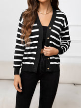 Load image into Gallery viewer, Striped Dropped Shoulder V-Neck Knit Top