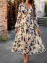 Load image into Gallery viewer, Printed V-Neck Long Sleeve Midi Dress
