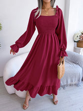 Load image into Gallery viewer, Smocked Square Neck Flounce Sleeve Dress