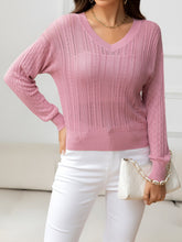 Load image into Gallery viewer, V-Neck Long Sleeve Eyelet Knit Top