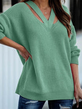 Load image into Gallery viewer, Cutout V-Neck Rib-Knit Sweater