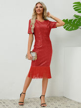 Load image into Gallery viewer, Tassel Sequin Short Sleeve Dress