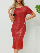 Load image into Gallery viewer, Tassel Sequin Short Sleeve Dress
