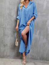 Load image into Gallery viewer, Button Up Dropped Shoulder Roll-Tab Sleeve Dress