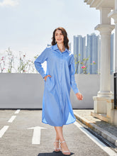 Load image into Gallery viewer, Long Sleeve Side Slit Midi Shirt Dress