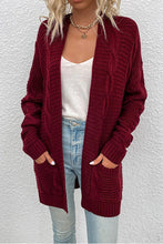 Load image into Gallery viewer, Cable-Knit Open Front Cardigan with Pockets