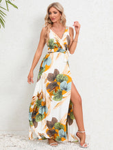 Load image into Gallery viewer, Slit Tied Printed Surplice Dress
