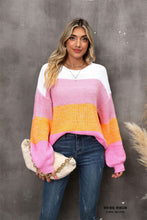 Load image into Gallery viewer, Color Block Round Neck Dropped Shoulder Sweater