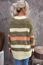 Load image into Gallery viewer, Woven Right Striped Button Down Longline Cardigan with Pockets