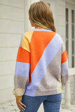 Load image into Gallery viewer, Color Block Round Neck Long Sleeve Sweater