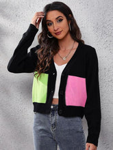 Load image into Gallery viewer, Color Block Button Up Long Sleeve Cardigan