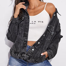 Load image into Gallery viewer, Collared Neck Dropped Shoulder Button-Down Denim Jacket