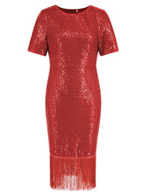 Load image into Gallery viewer, Tassel Sequin Short Sleeve Dress