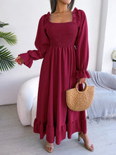 Load image into Gallery viewer, Smocked Square Neck Flounce Sleeve Dress