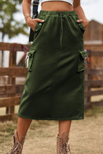 Load image into Gallery viewer, Drawstring Waist Slit Denim Skirt