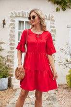 Load image into Gallery viewer, Ruffle Trim Tie Neck Flounce Sleeve Tiered Dress