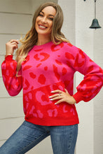 Load image into Gallery viewer, Woven Right Leopard Round Neck Dropped Shoulder Sweater