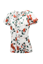 Load image into Gallery viewer, Floral Tie Neck Short Sleeve Shirt
