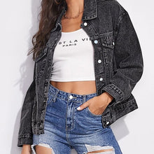 Load image into Gallery viewer, Collared Neck Dropped Shoulder Button-Down Denim Jacket