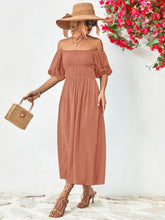 Load image into Gallery viewer, Off-Shoulder Balloon Sleeve Midi Dress