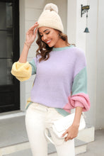 Load image into Gallery viewer, Double Take Color Block Round Neck Drop Shoulder Sweater