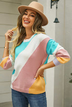 Load image into Gallery viewer, Color Block Round Neck Long Sleeve Sweater