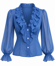 Load image into Gallery viewer, Cree V-Neck Ruffled Chiffon Blouse
