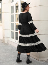 Load image into Gallery viewer, Lace Detail V-Neck Long Sleeve Midi Dress
