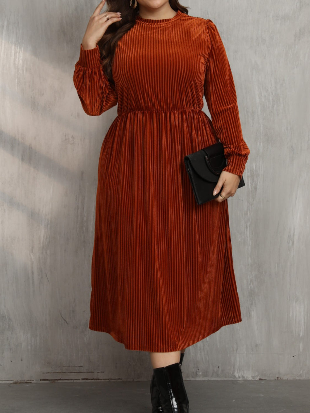 Mella Neck Long Sleeve Midi Dress