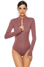 Load image into Gallery viewer, Ribbed Half Zip Long Sleeve Bodysuit
