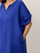Load image into Gallery viewer, 100% Linen Bow-Tie Cuff Split-Hem Midi Dress JESSAMINE
