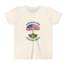 Load image into Gallery viewer, Youth Tee - "American Born Jamaican Roots" Patriotic USA/Jamaica Tree Graphic
