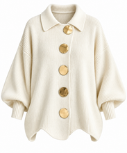 Load image into Gallery viewer, Kylie Gold Buttons Lantern Sleeve Cardigan
