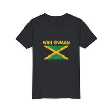 Load image into Gallery viewer, Youth Tee - "Wah Gwaan" Jamaican Flag Kids Shirt
